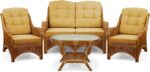Jam Lounge Set of 4: 2 Natural Rattan Wicker Chairs, Loveseat with Light Brown C... - Image 3