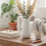 Luxury White Ceramic Vase, Modern Ribbed Fluted Design, Flower Vase for Home Dec... - Image 3
