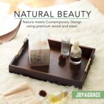 Joy&Grace Ottoman Tray for Living Room, Large Acacia Wooden Serving Tray with Ha... - Image 4