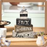 Moucuny 4 Pcs Farmhouse Kitchen Decor Wooden Plate Farmhouse Table Decor Black B... - Image 3