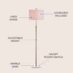 JONATHAN Y 65" Brass Gold and White Marble Adjustable LED Floor Lamp, Modern Gla... - Image 3