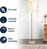 JONATHAN Y 65" Brass Gold and White Marble Adjustable LED Floor Lamp, Modern Gla... - Image 4