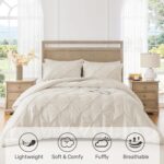 UNIKOME King Size Comforter Set Beige - Ultra Soft Boho Pintuck Cream Down Alter... - Image 3