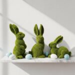 Easter Bunny Decorations, 3 PCS Resin Moss Bunny Figurines Green Faux Flocked Ra... - Image 3