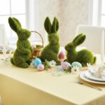 Easter Bunny Decorations, 3 PCS Resin Moss Bunny Figurines Green Faux Flocked Ra... - Image 6