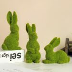 Easter Bunny Decorations, 3 PCS Resin Moss Bunny Figurines Green Faux Flocked Ra... - Image 8