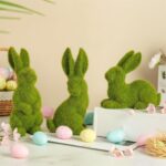Easter Bunny Decorations, 3 PCS Resin Moss Bunny Figurines Green Faux Flocked Ra... - Image 9