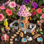 60 Pcs Solar Fairy Garden House Resin Kit with Lighted Cottage Miniature Fairy G... - Image 5
