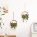 JUSTOYOU 2pcs Fake Hanging Plants Artificial Succulents Wooden Hanging Planter A... - Image 3