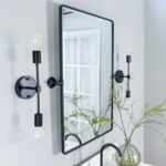 Farmhouse Black Metal Framed Pivot Rectangle Bathroom Mirror Rounded Rectangluar... - Image 3