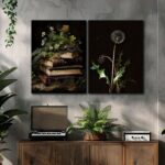 Kdyudo 2 pcs Vintage Botanical Canvas Wall Art, Gothic Dark Collegiate Style, Bo... - Image 3