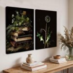 Kdyudo 2 pcs Vintage Botanical Canvas Wall Art, Gothic Dark Collegiate Style, Bo... - Image 6