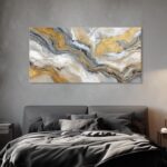 BewDalky Abstract Gold Grey White Marble Wall Art Minimalist Modern Fluid Canvas... - Image 3