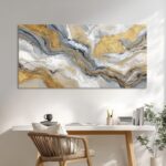 BewDalky Abstract Gold Grey White Marble Wall Art Minimalist Modern Fluid Canvas... - Image 6