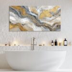 BewDalky Abstract Gold Grey White Marble Wall Art Minimalist Modern Fluid Canvas... - Image 7