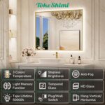 TokeShimi 55"x 30" Bathroom Mirror Backlit with Gold Frame, Dimmable Backlight L... - Image 7