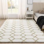 6x9 Area Rug for Living Room, White Fluffy Rug for Bedroom, Geometric Shag Soft ... - Image 4