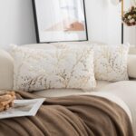 LIGICKY Set of 2 Decorative Lumbar Pillows Fluffy White Fur Pillow Coves Gold Br... - Image 3
