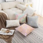 LIGICKY Set of 2 Decorative Lumbar Pillows Fluffy White Fur Pillow Coves Gold Br... - Image 4