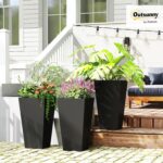 Outsunny Tall Planters for Outdoor Plants Set of 3, 28 in Taper Planters with Dr... - Image 3
