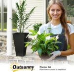 Outsunny Tall Planters for Outdoor Plants Set of 3, 28 in Taper Planters with Dr... - Image 9