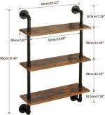 YMYNY Industrial Pipe Shelf Bracket, 3 Tiers Retro Wall Mounted Floating Shelf, ... - Image 4