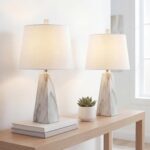 JONATHAN Y 20.5" White Marble Finish Modern Resin Table Lamp for Bedroom Living ... - Image 3