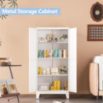 White Metal Storage Cabinet, 48" Steel Cabinets for Home Office, Kitchen Pantry ... - Image 5