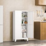 White Metal Storage Cabinet, 48" Steel Cabinets for Home Office, Kitchen Pantry ... - Image 9