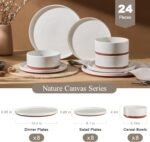 LIANYU 24 Pieces Porcelain Dinnerware Sets, Premium Plates and Bowls Set, High-F... - Image 3