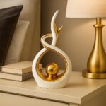 White & Gold Abstract Ceramic Ornament – Modern Decorative Sculpture for Living ... - Image 5