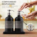 Glass Soap Dispenser Set of 2 (Black) with Silicone Tray | Hand and Dish Soap Di... - Image 5