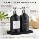 Glass Soap Dispenser Set of 2 (Black) with Silicone Tray | Hand and Dish Soap Di... - Image 7