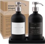 Glass Soap Dispenser Set of 2 (Black) with Silicone Tray | Hand and Dish Soap Di... - Image 8
