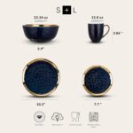 Stone Lain Porcelain 16 Piece Dinnerware Set, Service for 4, Blue and Golden Rim... - Image 3