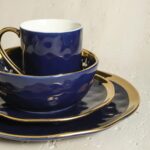 Stone Lain Porcelain 16 Piece Dinnerware Set, Service for 4, Blue and Golden Rim... - Image 4