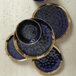 Stone Lain Porcelain 16 Piece Dinnerware Set, Service for 4, Blue and Golden Rim... - Image 7