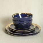 Stone Lain Porcelain 16 Piece Dinnerware Set, Service for 4, Blue and Golden Rim... - Image 8
