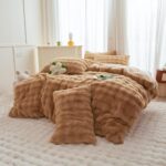 chovy Coffee Rabbit Plush Faux Fur Bread Grid Comforter Sets Queen - 3PC Bed Set... - Image 3