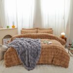 chovy Coffee Rabbit Plush Faux Fur Bread Grid Comforter Sets Queen - 3PC Bed Set... - Image 4