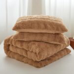 chovy Coffee Rabbit Plush Faux Fur Bread Grid Comforter Sets Queen - 3PC Bed Set... - Image 5