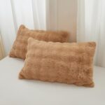 chovy Coffee Rabbit Plush Faux Fur Bread Grid Comforter Sets Queen - 3PC Bed Set... - Image 6