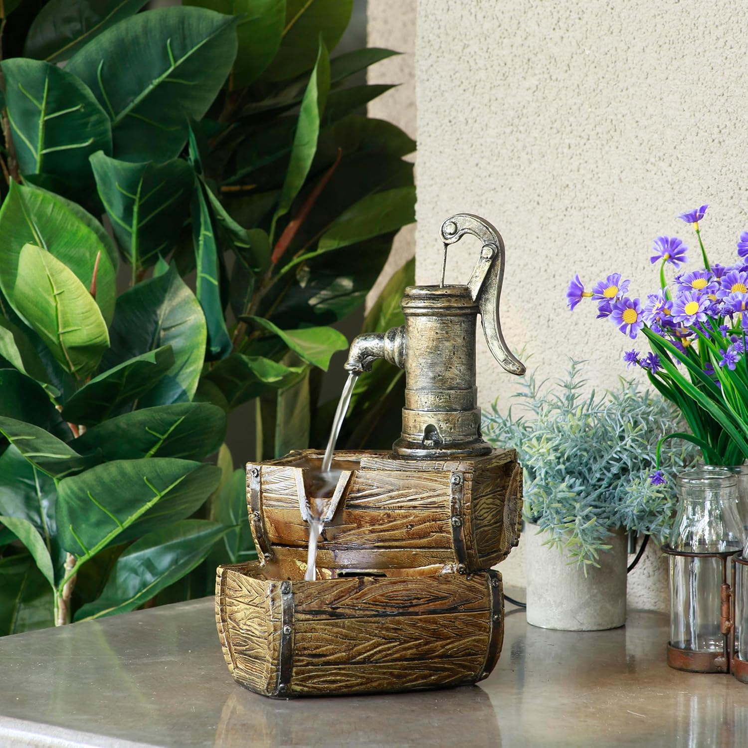 Alpine Corporation WIN826 14” Vintage Water Pump Tabletop Fountain with 2-Tiered... - Image 3