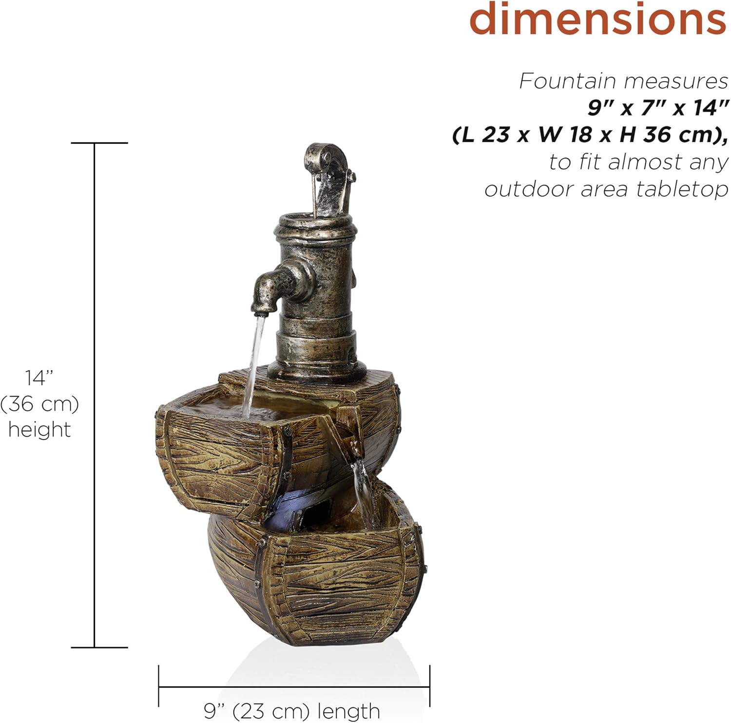 Alpine Corporation WIN826 14” Vintage Water Pump Tabletop Fountain with 2-Tiered... - Image 4
