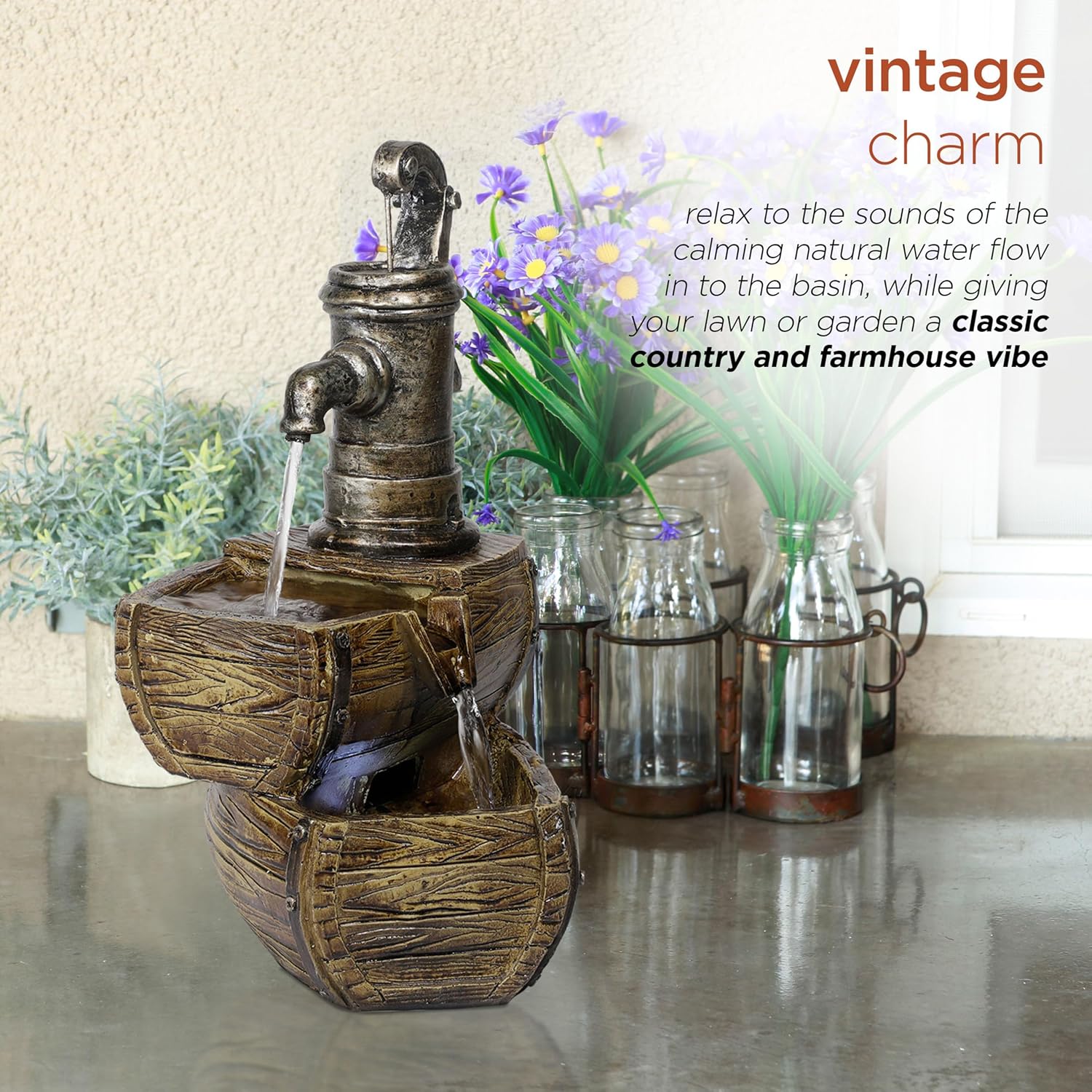 Alpine Corporation WIN826 14” Vintage Water Pump Tabletop Fountain with 2-Tiered... - Image 5