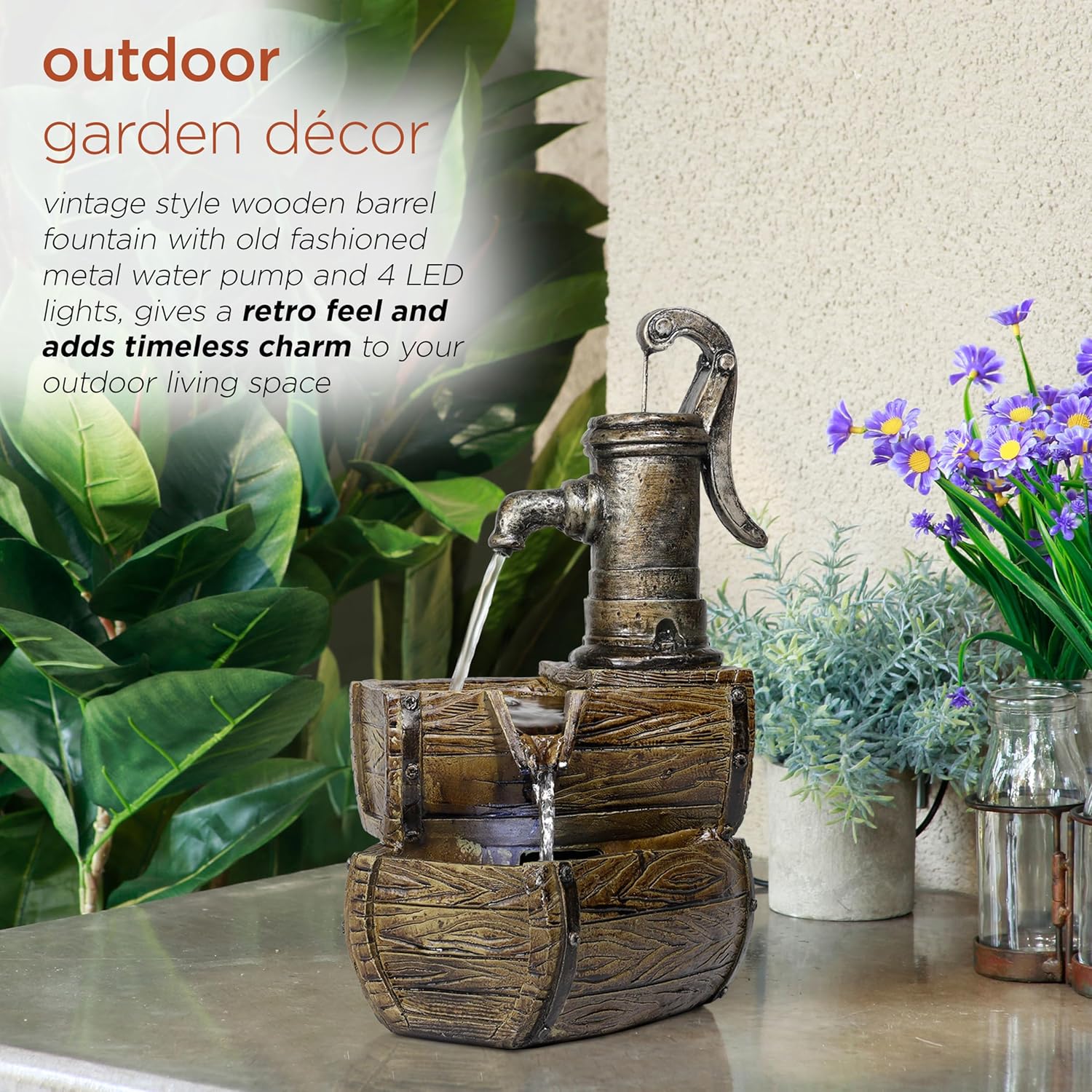 Alpine Corporation WIN826 14” Vintage Water Pump Tabletop Fountain with 2-Tiered... - Image 6