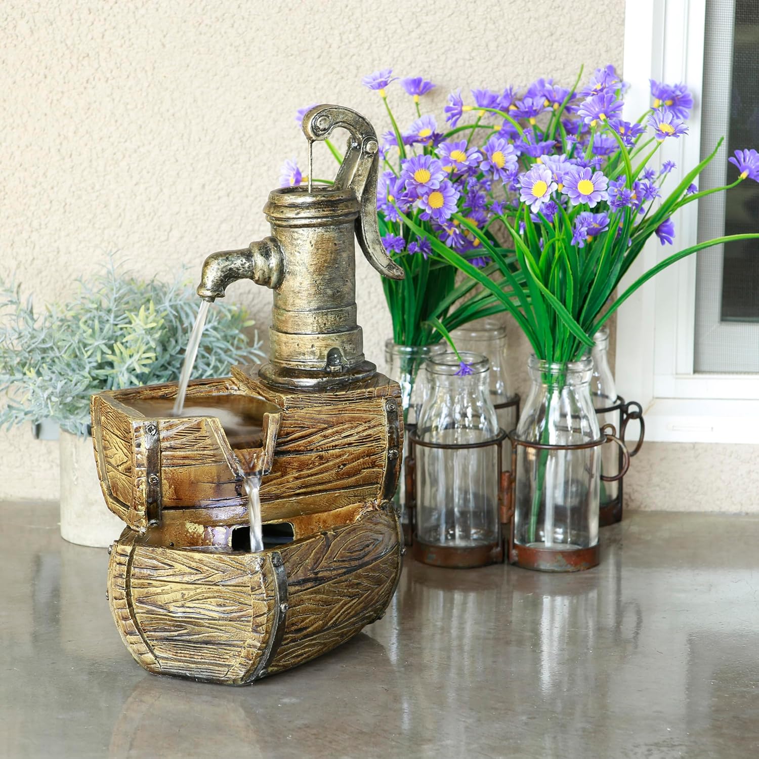 Alpine Corporation WIN826 14” Vintage Water Pump Tabletop Fountain with 2-Tiered... - Image 13