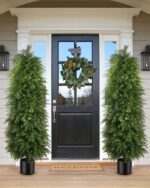 2 Pack 5ft Artificial Cedar Topiary Trees, Outdoor Artificial Plants for Front P... - Image 3
