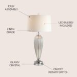 JONATHAN Y 33.5" Smoked Grey Glass/Crystal Table Lamp, Traditional Fluted Glass ... - Image 5