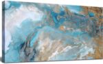 weiyiart Blue Abstract Canvas Wall Art for Living Room, Navy and Gold Fluid Marb... - Image 3